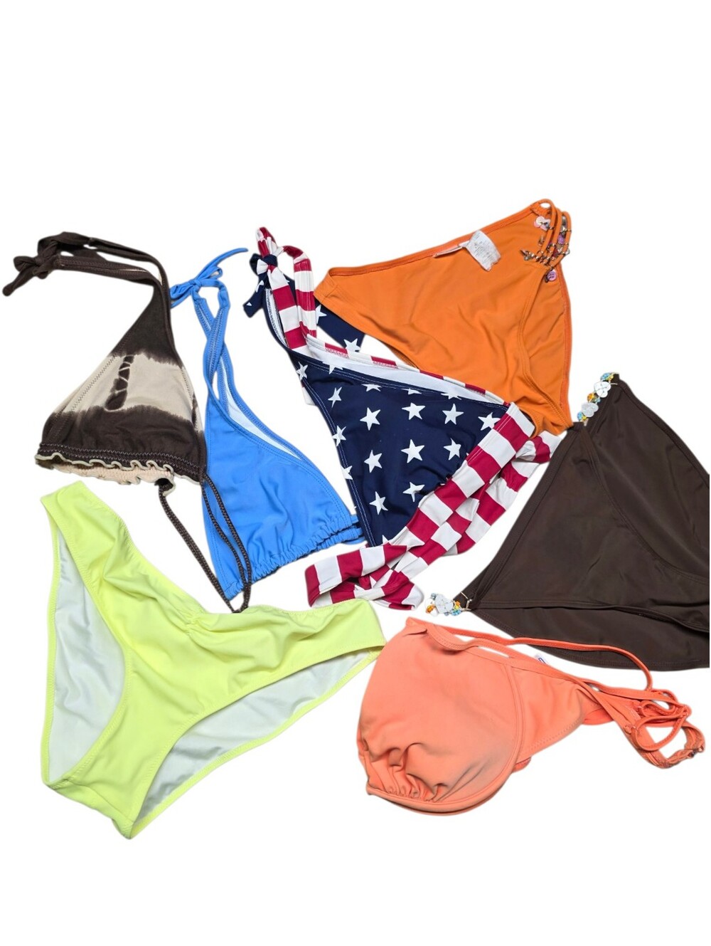 7 Pc Bikini Tops & Bottoms Mixed Pieces Sizes Med-2XL